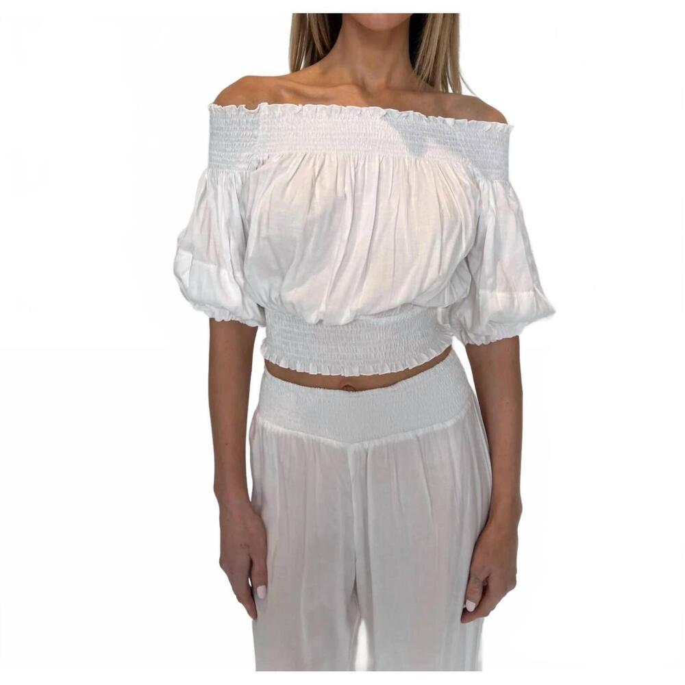 NEW ROMI THE BRAND leah off the shoulder top in white
